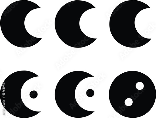 Phases of the Moon: A minimalist black and white depiction of the lunar cycle showcases the various phases of the moon, ideal for educational resources or conceptual designs.