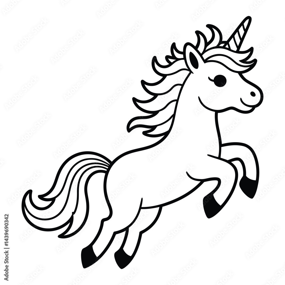 Fototapeta premium Rainbow Unicorn Doodle funny, Silhouette, Vector, Icon, Logo, White Background.