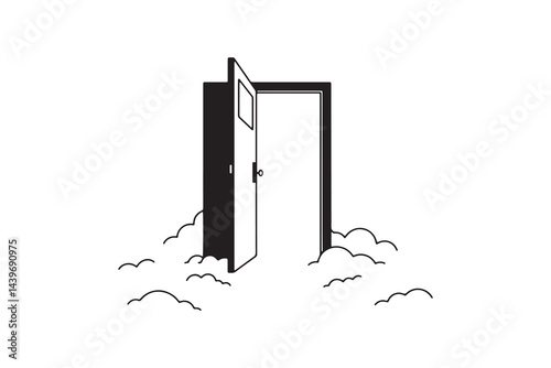 Surreal Doorway Opening into Sky Silhouette Illustration