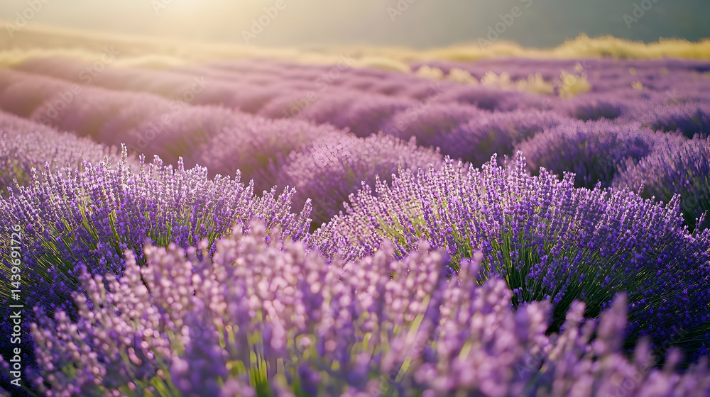 Obraz premium Lavender Field at Sunset: A Serene Floral Landscape