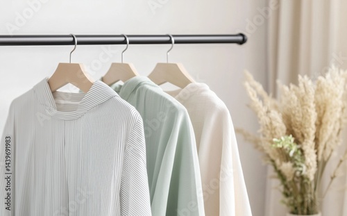 Minimalist pastel wardrobe with neutral and striped blouses