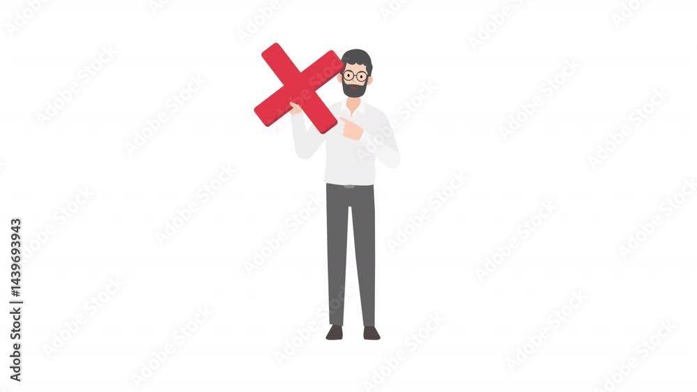 video man standing holding no sign cartoon animation
