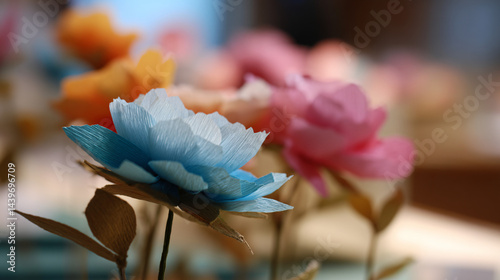 Obraz na płótnie Creating beautiful paper flowers in a crafting workshop setting, close-up view for design inspiration. w salonie