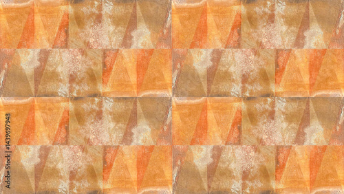 Old brown orange rusty vintage worn shabby patchwork triangular triangles mot...