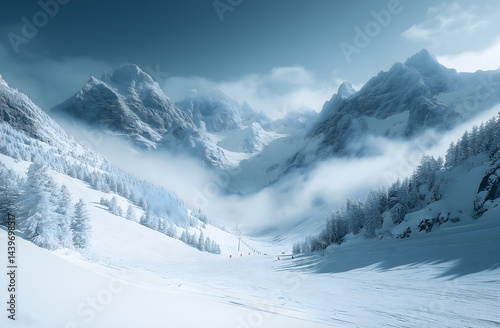 Snowy Mountain Ski Resort in Winter