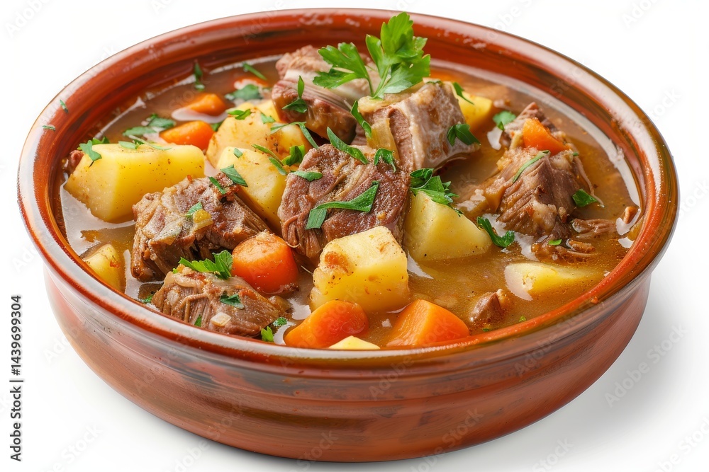 Rustic Lamb and Vegetable Stew Isolated On White Background. Rustic Lamb and Vegetable Stew Isolated On White Background.