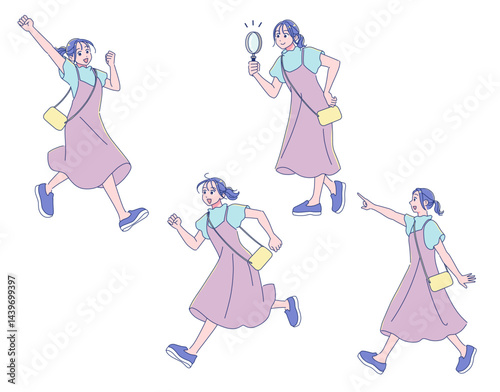 アニメ風の女の子全身の勉強セット