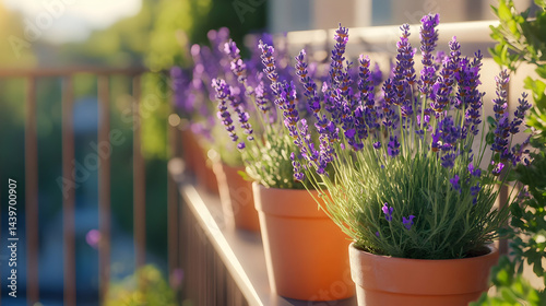 Stunning Lavender in Terracotta Pots on a Sunny Balcony