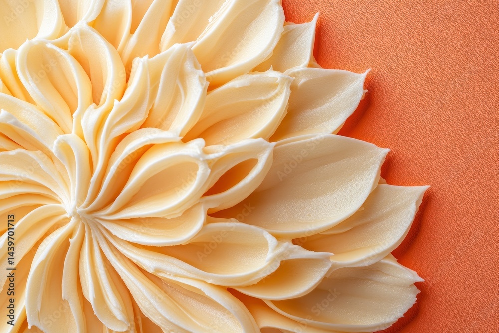 Fototapeta premium Elegant cream frosting design on a coral background.