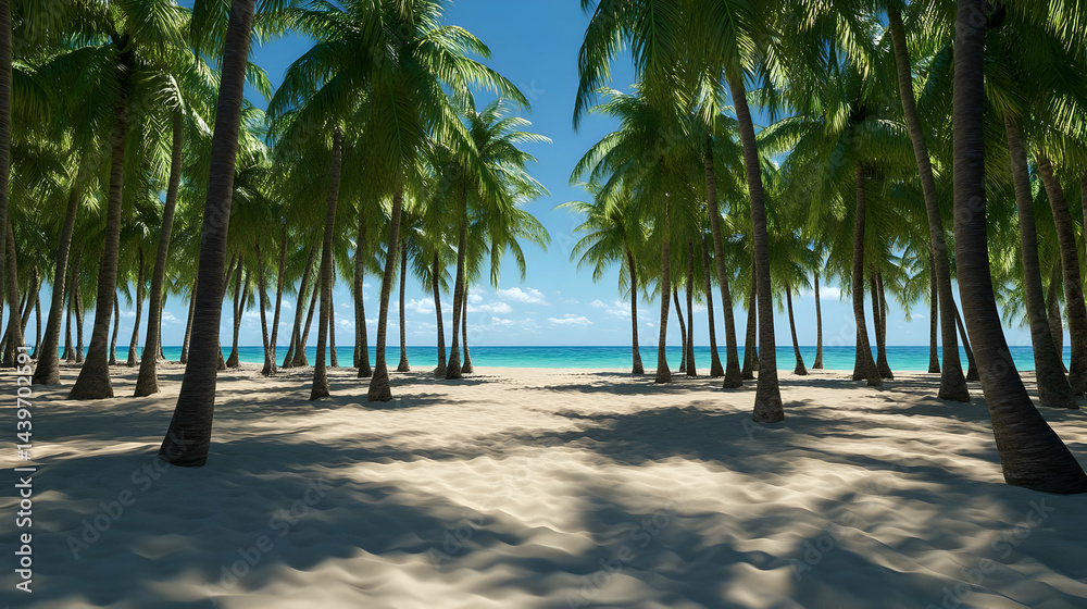 Obraz premium Tranquil Tropical Beach: Palm Trees and Azure Ocean