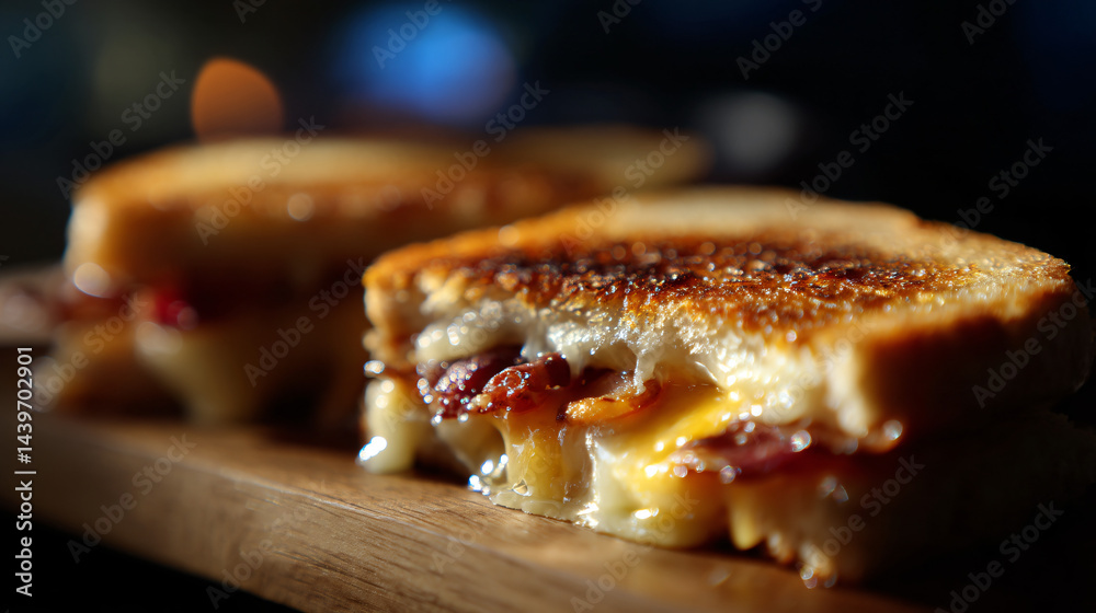 Crispy, melted cheese and bacon sandwich.