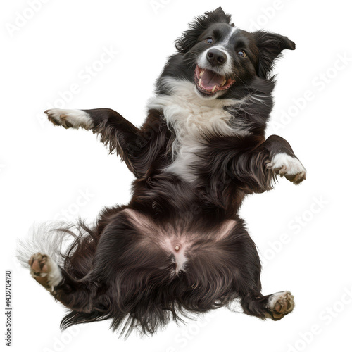 Energetic Border Collie Captured Mid Air with Joyful Expression against Black
