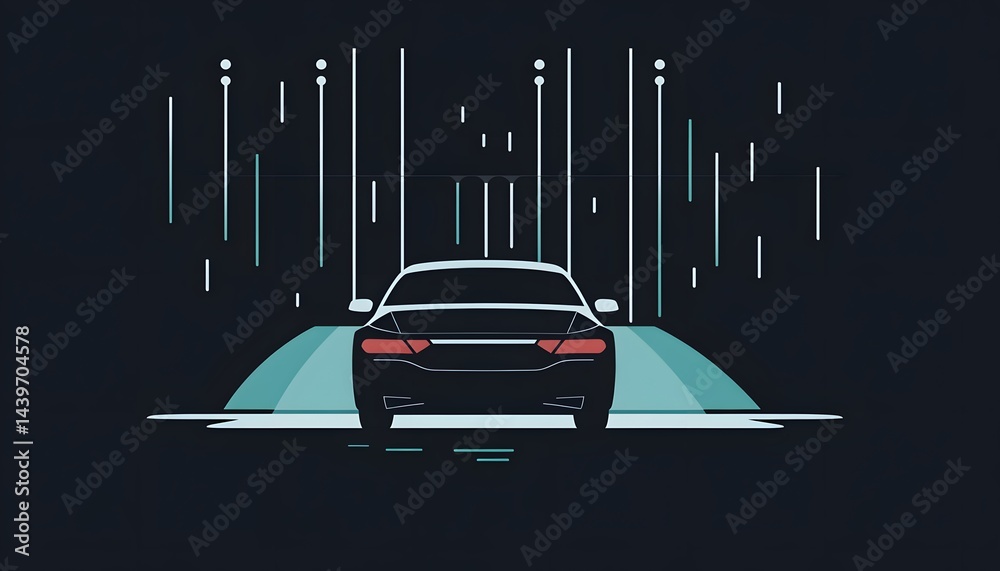 A graphical depiction of a car with technology in use