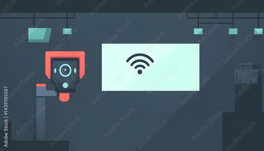 Modern security system concept featuring a wireless internet symbol