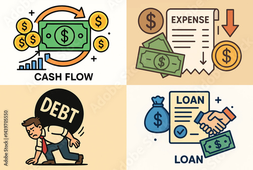 Obraz na płótnie business icons in a minimalistic style, explain basic terms of finance w salonie