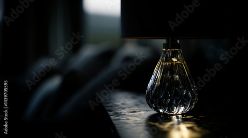 Obraz na płótnie Crystal droplet table lamp glowing in a dimly lit interior. w salonie