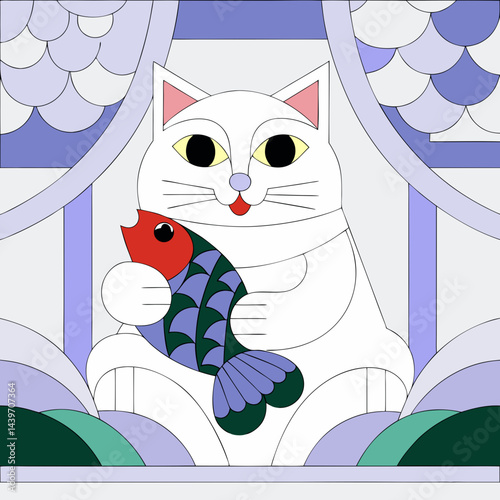 A cute cat having a fish
