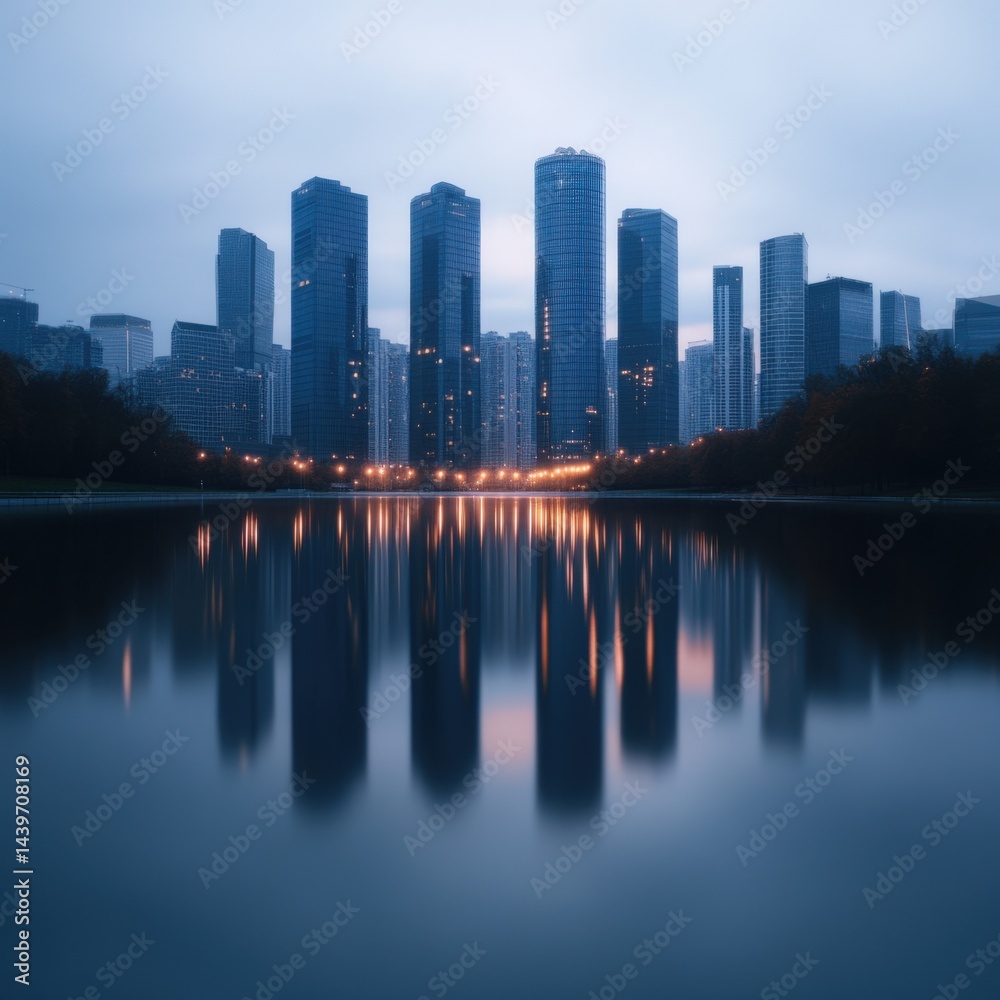 Fototapeta premium City buildings reflected in water