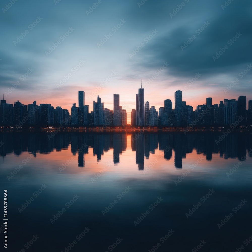 Fototapeta premium City skyline at dawn reflection