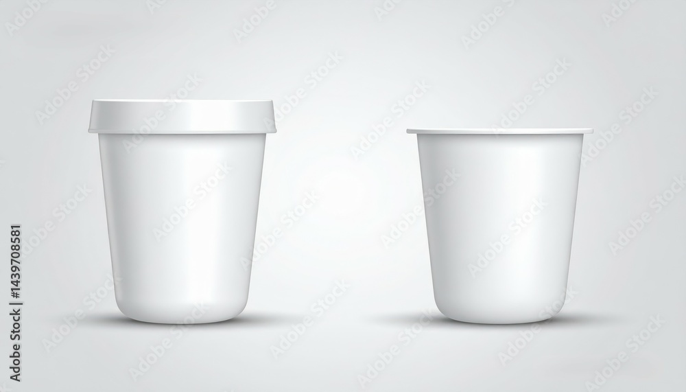 Two Blank White Yogurt Cups Mockup Design Packaging Product Presentation Two Blank White Yogurt Cups Mockup Design Packaging Product Presentation