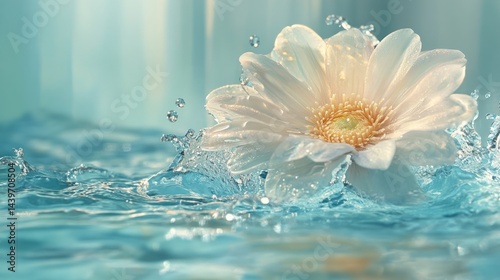 Delicate white flower in water splash