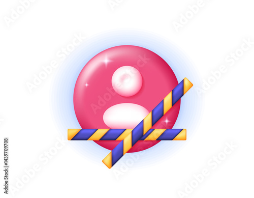 concept of blocked or banned account. limiting account activity. illustration of profile symbol with rope or tape barricade. icon or symbol. minimalist 3d style design. element