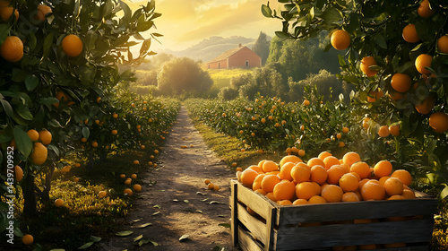 Orange Orchard at Sunrise: A Vibrant Harvest Scene