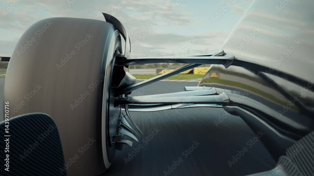 custom made wallpaper toronto digitalExtreme close-up of the wheel and suspension of a formula one race car driving along the race chasing another race car. 3d animation rendering. New 2025 black and gold race car design