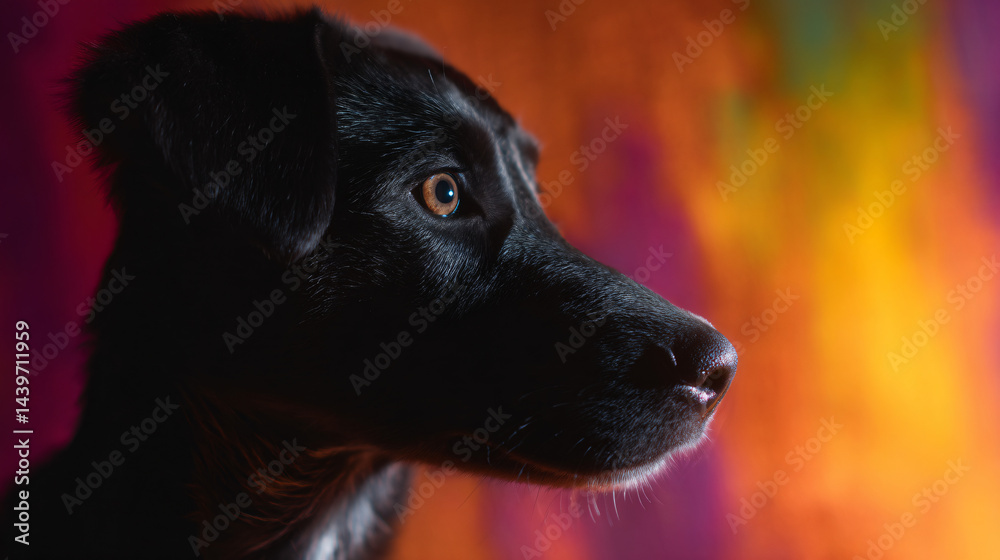 Curious dog portrait on colorful background