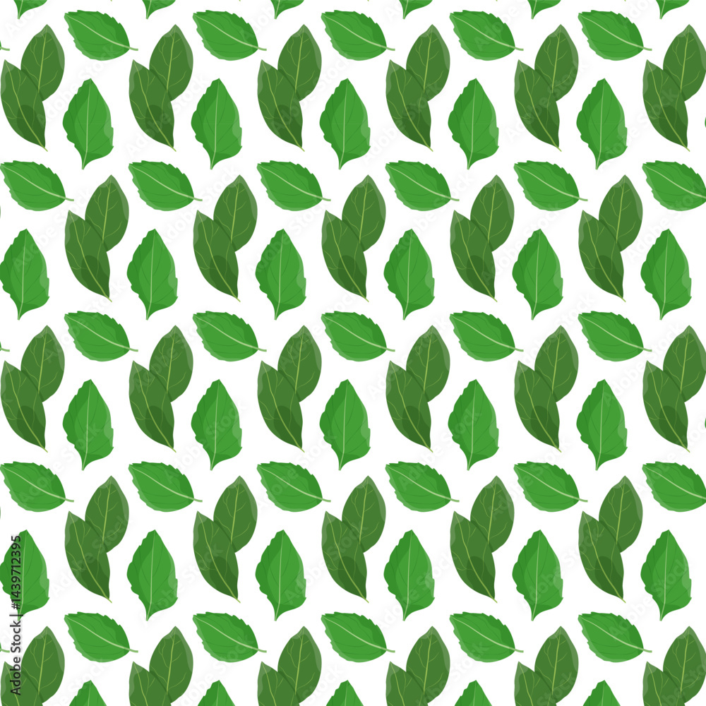 Naklejka premium Leaves or herbal on white background. Vector pattern. Fresh greenery. Flat style
