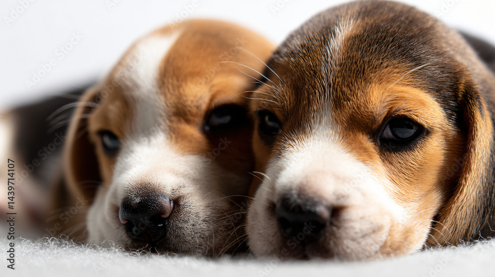Cute beagle puppy faces in close-up, isolated on a transparent background.