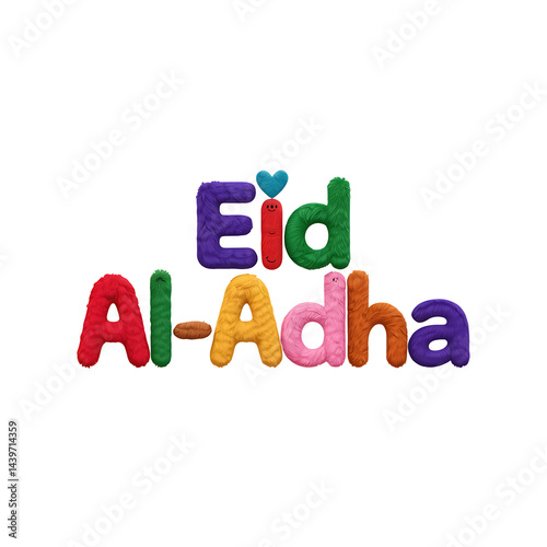 Eid Al Adha Colorful Fur Text | Cute Furry Typography on Transparent PNG Background

