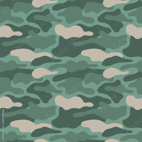 Camouflage Seamless Pattern Vector Illustration in Green Tones. Perfect for backgrounds, military designs, and nature inspired projects requiring discretion
