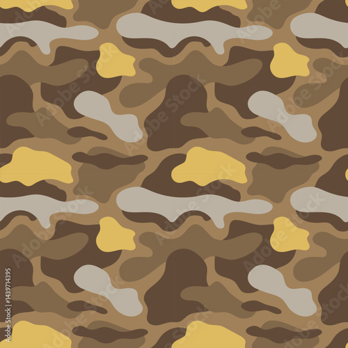Camouflage Seamless Pattern in Earth Tones Vector Illustration. Vector illustration ideal for military themed designs or outdoor equipment backgrounds.