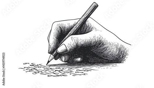 Obraz na płótnie A hand gripping a pencil writing letters on a white surface w salonie