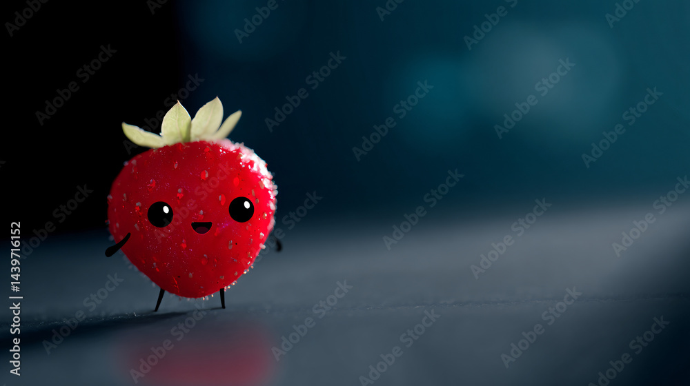 Cute happy Cartoon Strawberry Character drawn With Expressive Face
