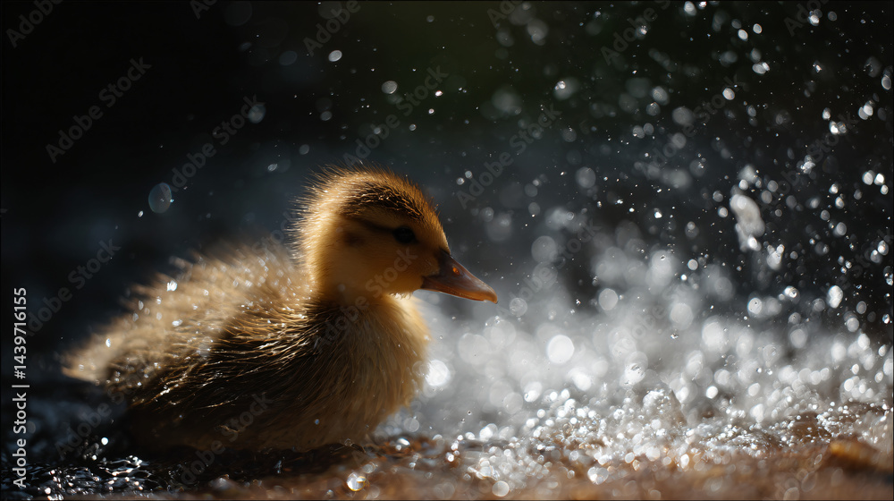 Cute duckling enjoying a water splash