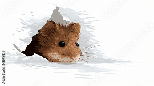 Obraz na płótnie Cute mouse peeking through a hole, adorable rodent, transparent background. w salonie