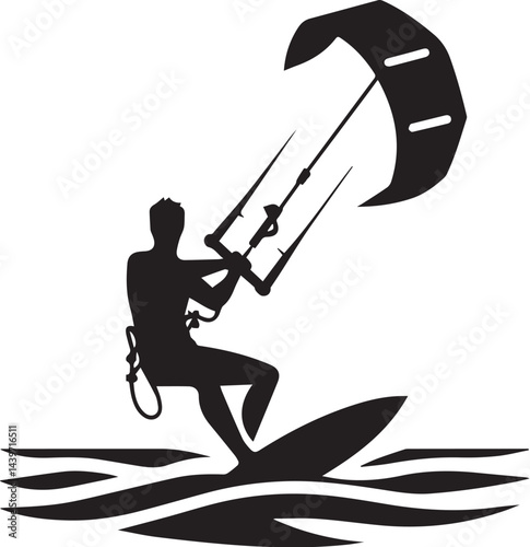 Kitesurfer with kite in motion silhouette vector