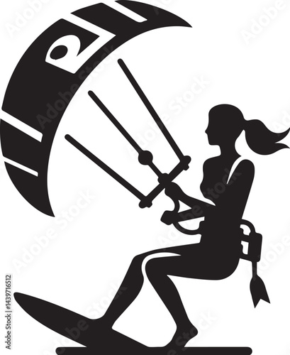 Kitesurfer with kite in motion silhouette vector