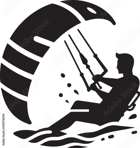 Kitesurfer with kite in motion silhouette vector