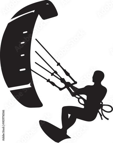 Kitesurfer with kite in motion silhouette vector