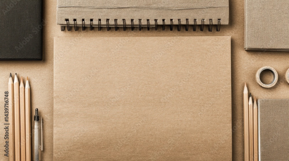 Blank Workspace with Stationery Items for Creative Projects and Plans