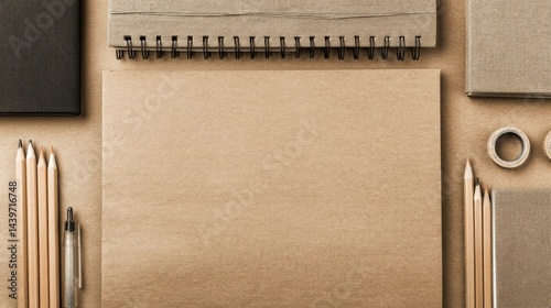 Obraz na płótnie Blank Workspace with Stationery Items for Creative Projects and Plans w salonie