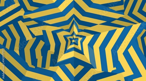 Obraz na płótnie Bold Geometric Pattern with Blue and Yellow Stripes and Star Shapes w salonie