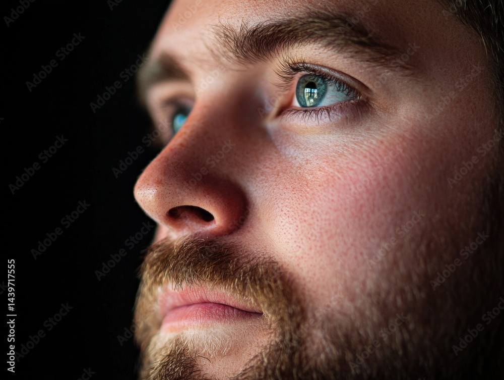 Man looking up with blue eyes Man looking up with blue eyes