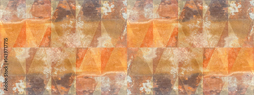 Old brown orange rusty vintage worn shabby patchwork triangular triangles mot...
