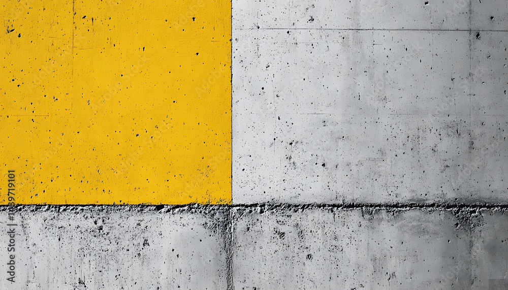 Concrete wall shows yellow paint on top left portion of it