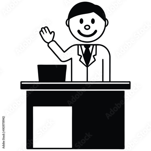 cartoon hospital receptionist behind a small desk