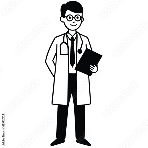 cartoon male doctor with glasses and a clipboard